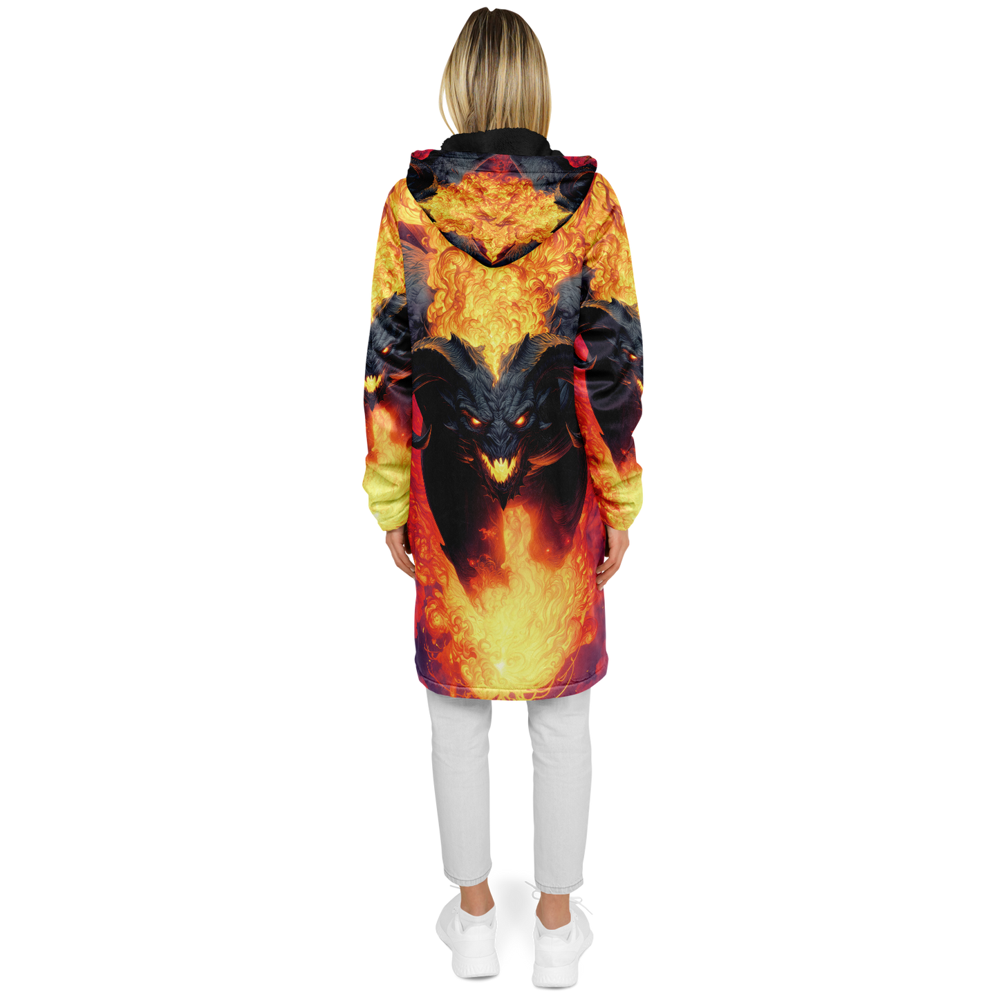 Fire Demon – Hellfire Zipper Cloak • Dark Fantasy Hooded Cape • Microfleece Lined Gothic Jacket • Inferno Cosplay & Festival Wear
