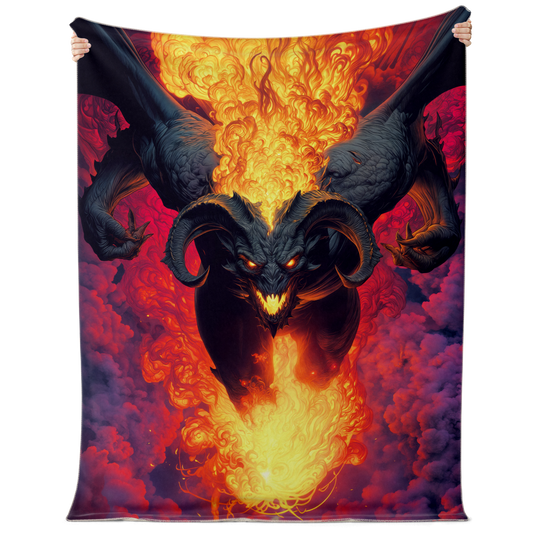 Fire Demon – Hellfire Microfleece Blanket • Dark Fantasy Demon Throw • Cozy Gothic Bedding & Inferno Home Decor