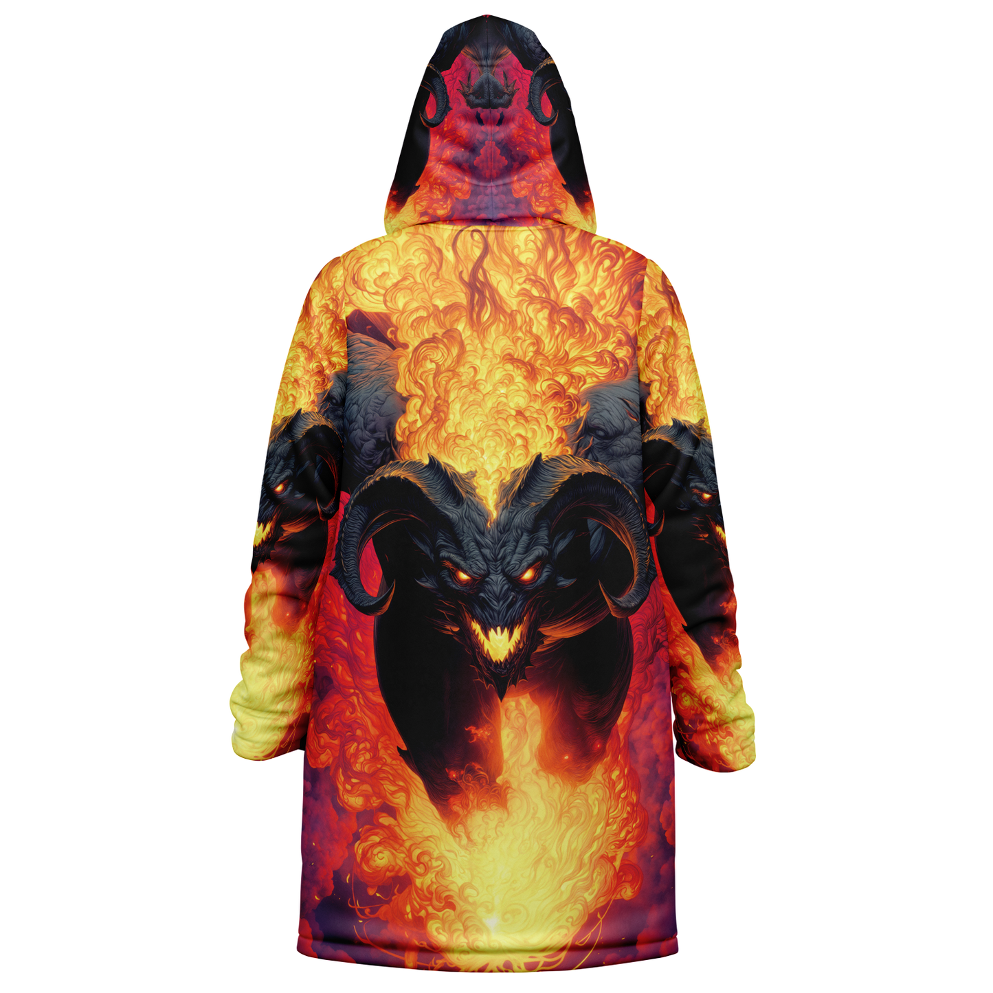 Fire Demon – Hellfire Zipper Cloak • Dark Fantasy Hooded Cape • Microfleece Lined Gothic Jacket • Inferno Cosplay & Festival Wear