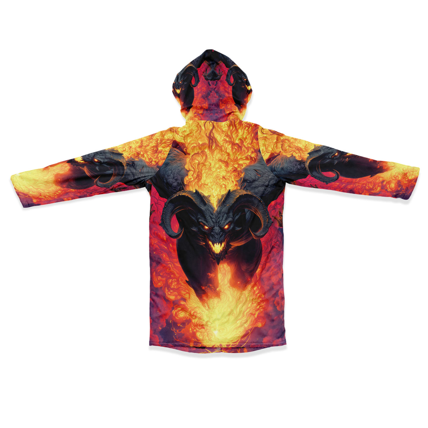 Fire Demon – Hellfire Zipper Cloak • Dark Fantasy Hooded Cape • Microfleece Lined Gothic Jacket • Inferno Cosplay & Festival Wear