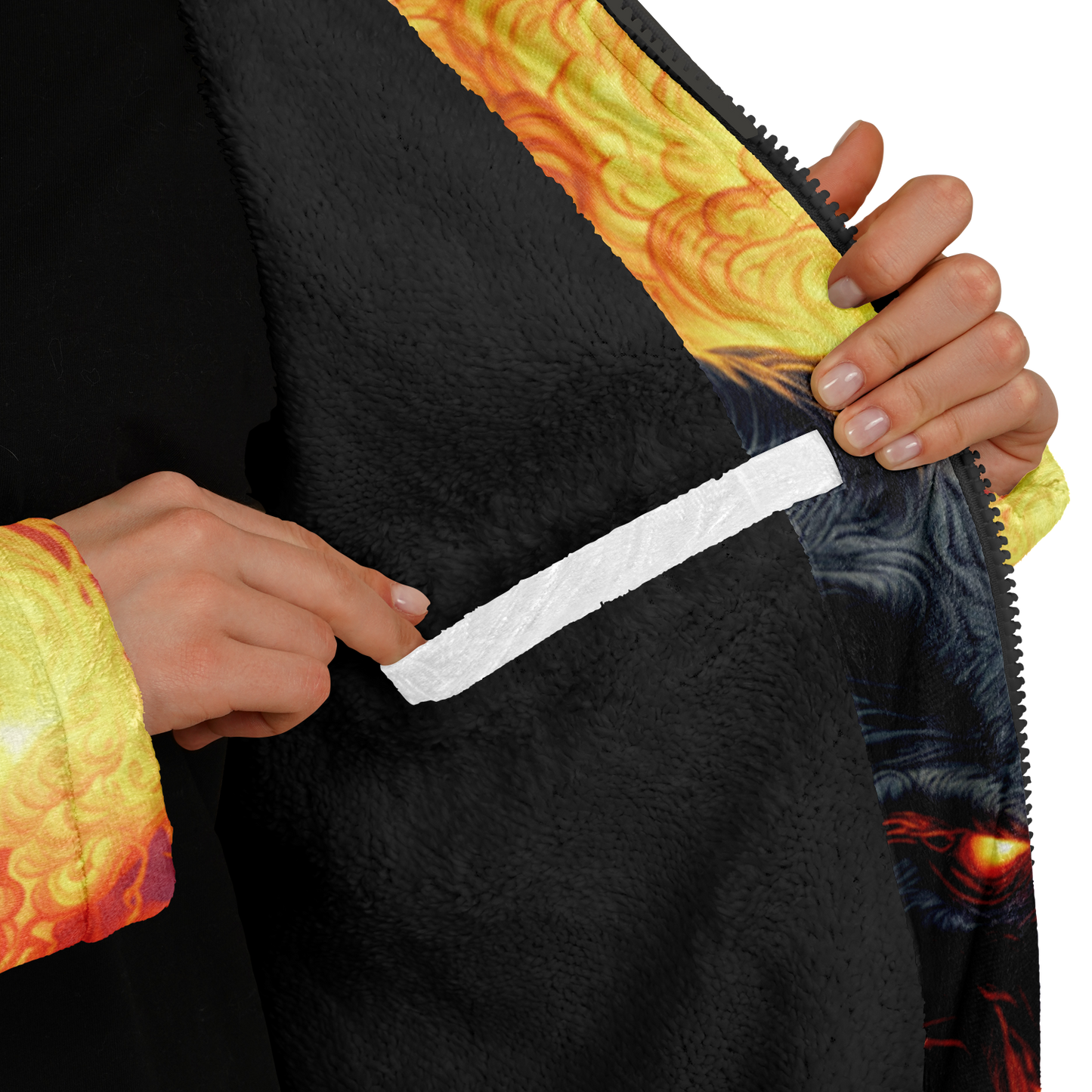 Fire Demon – Hellfire Zipper Cloak • Dark Fantasy Hooded Cape • Microfleece Lined Gothic Jacket • Inferno Cosplay & Festival Wear