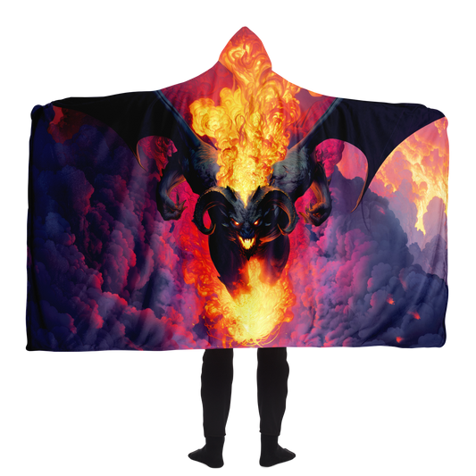 Fire Demon – Sherpa Fleece Hooded Blanket • Dark Fantasy Wearable Throw • Gothic Demon Cloak • Cozy Inferno Home & Gift